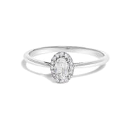 10K White Gold 5X3MM Oval Purple Amethyst and Diamond Accent Halo Ring (I-J Color, I1-I2 Clarity) - Ring Size 6.5