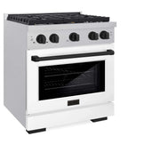ZLINE 30"Paramount Dual Fuel Range DuraSnow® White Matte, Matte Black SDRSZ-WM-30-MB