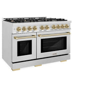 ZLINE 48" Select Dual Fuel Range Gas Cooktop Electric Convection Oven DuraSnow® Stainless Steel Champagne Bronze HDRSZ-48-CB