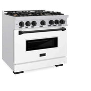 ZLINE 36" Dual Fuel Range, Gas Cooktop, Electric Convection Oven DuraSnow® Stainless Steel, White Matte Door Matte Black CDRSZ-WM-36-MB
