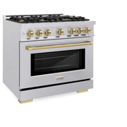 ZLINE 36" Select Gas Range Convection Gas Oven DuraSnow® Stainless Steel Gold HGRSZ-36-G