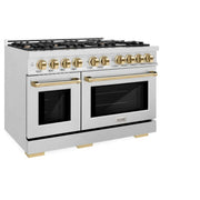 ZLINE 48" Select Dual Fuel Range Gas Cooktop Electric Convection Oven DuraSnow® Stainless Steel Gold HDRSZ-48-G