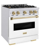 ZLINE 30"Classic Gas Range, Convection Gas Oven, DuraSnow® Stainless Steel, White Matte Door Champagne Bronze CGRSZ-WM-30-CB