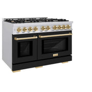 ZLINE 48" Select Gas Range Convection Gas Oven Stainless Steel Black Matte Doors Gold HGRZ-BLM-48-G