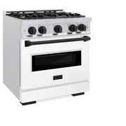 ZLINE 30"Classic Gas Range, Convection Gas Oven, DuraSnow® Stainless Steel, White Matte Door Matte Black CGRSZ-WM-30-MB