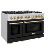 ZLINE 48" Select Dual Fuel Range Gas Cooktop Electric Convection Oven Stainless Steel Black Matte Doors Champagne Bronze HDRZ-BLM-48-CB
