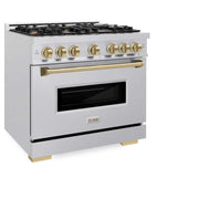 ZLINE 36" Classic Gas Range, Convection Gas Oven DuraSnow® Stainless Steel, Champagne Bronze CGRSZ-36-CB