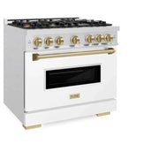 ZLINE 36"Classic Gas Range, Convection Gas Oven, DuraSnow® Stainless Steel, White Matte Door Champagne Bronze CGRSZ-WM-36-CB