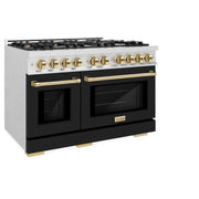 ZLINE 48" Select Gas Range  Convection Gas Oven DuraSnow® Stainless Steel Black Matte Door Gold HGRSZ-BLM-48-G