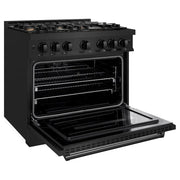 ZLINE 36" Dual Fuel Range, Gas Cooktop, Electric Convection Oven Black Stainless Steel Brass Burners, CDRB-BR-36