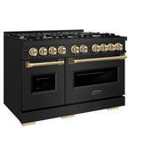 ZLINE 48" Classic Gas Range, Convection Gas Oven Black Stainless Steel, Champagne Bronze CGRBZ-48-CB