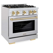 ZLINE 30" Select Gas Range Convection Gas Oven DuraSnow® Stainless Steel Gold HGRSZ-30-G