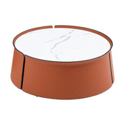31.5" Coffee Table, Marble Top and Orange Saddle Leather Body