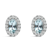 10K White Gold 5x3 MM Oval Purple Amethyst and Diamond Halo Stud Earrings (I-J Color, I1-I2 Clarity)