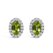 10K White Gold 5x3 MM Oval Purple Amethyst and Diamond Halo Stud Earrings (I-J Color, I1-I2 Clarity)