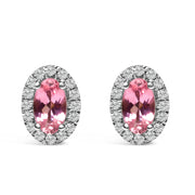 10K White Gold 5x3 MM Oval Purple Amethyst and Diamond Halo Stud Earrings (I-J Color, I1-I2 Clarity)