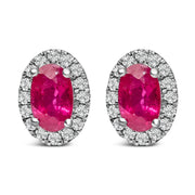 10K White Gold 5x3 MM Oval Purple Amethyst and Diamond Halo Stud Earrings (I-J Color, I1-I2 Clarity)