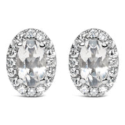 10K White Gold 5x3 MM Oval Purple Amethyst and Diamond Halo Stud Earrings (I-J Color, I1-I2 Clarity)