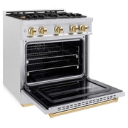 ZLINE 30" Dual Fuel Range, Gas Cooktop, Electric Convection Oven DuraSnow® Stainless Steel, Gold CDRSZ-30-G