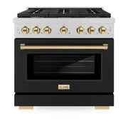ZLINE 36"Paramount Dual Fuel Range DuraSnow® Black Matte, Gold SDRSZ-BLM-36-G