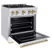 ZLINE 30"Classic Gas Range, Convection Gas Oven, DuraSnow® Stainless Steel, White Matte Door Champagne Bronze CGRSZ-WM-30-CB