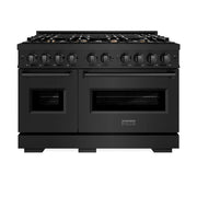 ZLINE 48" Dual Fuel Range, Gas Cooktop, Electric Convection Oven Black Stainless Steel Brass Burners, CDRB-BR-48