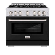 ZLINE 36" Select Dual Fuel Range Gas Cooktop Electric Convection Oven Stainless Steel Black Matte Door HDR-BLM-36
