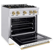 ZLINE 30" Dual Fuel Range, Gas Cooktop, Electric Convection Oven DuraSnow® Stainless Steel, White Matte Door, Matte Black CDRSZ-WM-30-MB