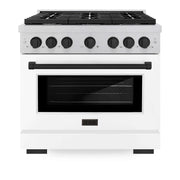 ZLINE 36"Paramount Dual Fuel Range DuraSnow® White Matte, Matte Black SDRSZ-WM-36-MB