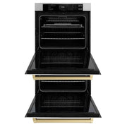 ZLINE 30"Professional True Convection Double Wall Oven, Air Fry, Self Clean, White Matte, Champagne Bronze WADZ-WM-30-CB