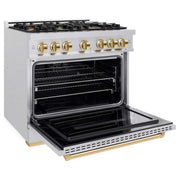 ZLINE 36" Classic Gas Range, Convection Gas Oven DuraSnow® Stainless Steel, Gold CGRSZ-36-G
