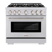 ZLINE 36" Select Dual Fuel Range Gas Cooktop Electric Convection Oven Stainless Steel Brass Burners HDR-BR-36