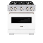 ZLINE 30" Dual Fuel Range, Gas Cooktop, Electric Convection Oven Stainless Steel, White Matte Door CDR-WM-30