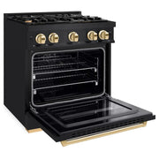 ZLINE 30" Classic Gas Range, Convection Gas Oven Black Stainless Steel, Gold CGRBZ-30-G