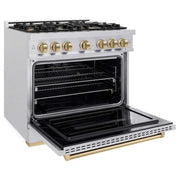ZLINE 36" Dual Fuel Range, Gas Cooktop, Electric Convection Oven DuraSnow® Stainless Steel, Champagne Bronze CDRSZ-36-CB