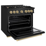 ZLINE 36" Dual Fuel Range, Gas Cooktop, Electric Convection Oven Black Stainless Steel, Champagne Bronze CDRBZ-36-CB
