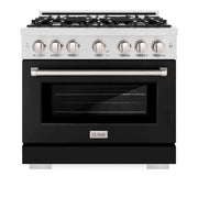 ZLINE 36" Select Gas Range Convection Gas Oven DuraSnow® Stainless Steel Black Matte Door HGRS-BLM-36