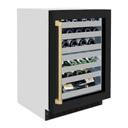 ZLINE 24" Touchstone Dual Zone 44 Bottle Wine Cooler Black Matte Glass Door Champagne Bronze Handle RWDOZ-BLM-24-CB