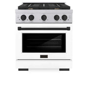 ZLINE 30"Paramount Dual Fuel Range DuraSnow® White Matte, Matte Black SDRSZ-WM-30-MB