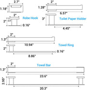 4-Piece Brass Brushed Nickel Bathroom Hardware Set - Towel Bar, Towel Holder, Toilet Paper Holder, Robe Hook, and Tower Holder - Wall Mounted