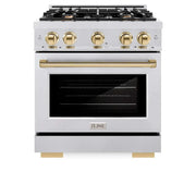 ZLINE 30" Select Dual Fuel Range Gas Cooktop Electric Convection Oven DuraSnow® Stainless Steel Gold HDRSZ-30-G