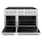 ZLINE 48" Dual Fuel Range, Gas Cooktop, Electric Convection Oven DuraSnow® Stainless Steel, Brass Burners CDRS-BR-48