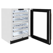 ZLINE 24" Touchstone Dual Zone 44 Bottle Wine Cooler Black Matte Glass Door Champagne Bronze Handle RWDOZ-BLM-24-CB