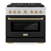 ZLINE 36"Gas Range, Convection Oven Black Matte, Champagne Bronze, SGRZ-BLM-36-CB