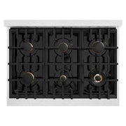 ZLINE 36" Dual Fuel Range, Gas Cooktop, Electric Convection Oven DuraSnow® Stainless Steel, Gold CDRSZ-36-G