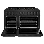 ZLINE 48" Classic Gas Range, Convection Gas Oven Black Stainless Steel Brass Burners, CGRB-BR-48