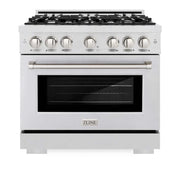 ZLINE 36" Select Dual Fuel Range Gas Cooktop Electric Convection Oven DuraSnow® Stainless Steel HDRS-36