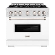 ZLINE 36"Classic Gas Range, Convection Gas Oven, DuraSnow® Stainless Steel, White Matte Door CGRS-WM-36