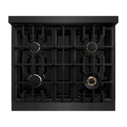 ZLINE 30" Dual Fuel Range, Gas Cooktop, Electric Convection Oven Black Stainless Steel, Champagne Bronze CDRBZ-30-CB