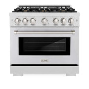 ZLINE 36" Select Dual Fuel Range Gas Cooktop Electric Convection Oven DuraSnow® Stainless Steel Brass Burners HDRS-BR-36